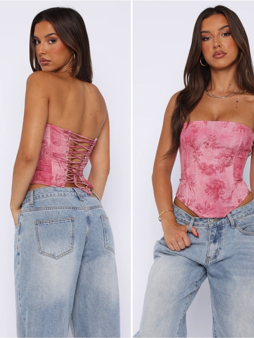 NWT White Fox Let It Go Strapless Bustier pink floral lace up corset medium